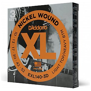D'Addario EXL140-3D Nickel Wound Struny do gitary elektrycznej, Light Top/Heavy Bottom, 10-52, 3 kpl 1/4