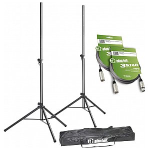 Adam Hall Stands SPS 023 SET 3 - Set of 2 Speaker Stands with Bag and 2 XLR Cables, statywy głośnikowe 1/3