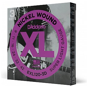 D'Addario EXL120-3D Nickel Wound Struny do gitary elektrycznej, Super Light, 09-42, 3 kpl 1/4