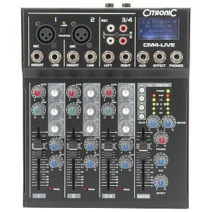 Citronic CM4-LIVE compact mixer with delay + USB/SD player, mikser audio 1/2
