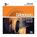 D'Addario EJ10-3D Bronze Struny do gitary akustycznej, Extra Light, 10-47, 3 kpl 2/3