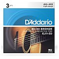 D'Addario EJ11-3D 80/20 Bronze Struny do gitary akustycznej, Light, 12-53, 3 kpl 2/3