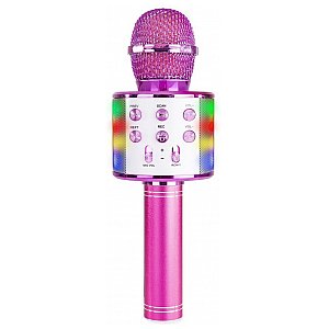 MAX Mikrofon karaoke z głośnikami BT MP3 efekt LED różowy 1/7