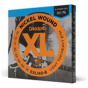 D'Addario EXL140-8 8-strunowe Nickel Wound Struny do gitary elektrycznej, Light Top/Heavy Bottom, 10-74 1/3