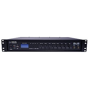 IHOS IPA-120 Wzmacniacz miksujący PA Public Adress 120 W, 100 V/70 V / 8 omów, mp3, bluetooth, tuner FM,Interfejs USB, ekran LCD 1/6