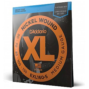 D'Addario EXL160-5 5-strunowe Nickel Wound Struny do gitary basowej, Medium, 50-135, Long Scale 1/3