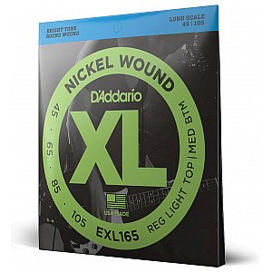D'Addario EXL165 Nickel Wound Struny do gitary basowej, Custom Light, 45-105, Long Scale 1/3