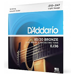D'Addario EJ36 12-String Bronze Struny do gitary akustycznej, Light, 10-47 1/4