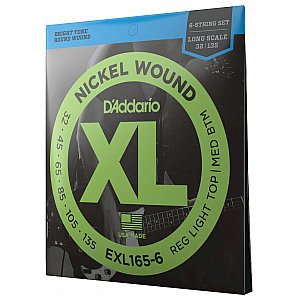D'Addario EXL165-6 6-strunowe Nickel Wound Struny do gitary basowej, Custom Light, 32-135, Long Scale 1/3