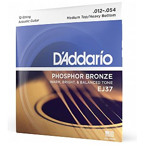 D'Addario EJ37 12-String Phosphor Bronze Struny do gitary akustycznej, Medium Top/Heavy Bottom, 12-54 1/4
