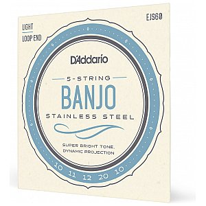 D'Addario EJS60 5-strunowe Struny do banjo, Stal nierdzewna, Light, 9-20 1/4