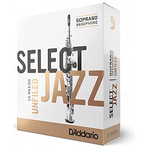 D'Addario Select Jazz Unfiled Stroiki do Saksofonów Sopranowych, Strength 3 Hard, 10-szt. 1/3