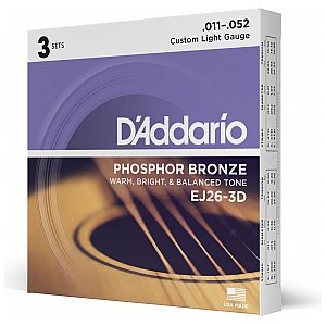 D'Addario EJ26-3D Phosphor Bronze Struny do gitary akustycznej, Custom Light, 11-52, 3 kpl 1/3