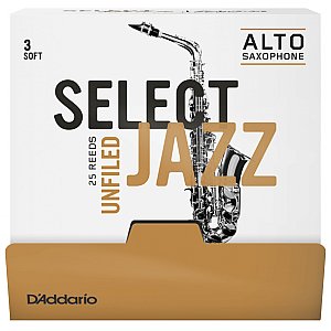D'Addario Select Jazz Unfiled Stroiki do Saksofonów Altowych, Strength 3 Soft, 25 szt. 1/2