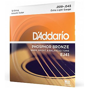 D'Addario EJ41 12-String Phosphor Bronze Struny do gitary 12 strunowej akustycznej, Extra Light, 9-45 1/4