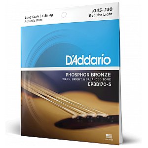 D'Addario EPBB170-5 Phosphor Bronze 5-strunowe Struny do akustyka basowego, Long Scale, 45-130 1/3