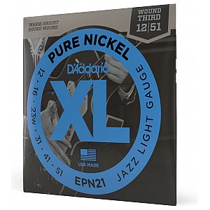 D'Addario EPN21 Pure Nickel Struny do gitary elektrycznej, Jazz Light, 12-52 1/4