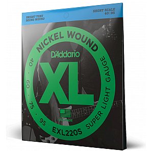 D'Addario EXL220S Nickel Wound Struny do gitary basowej, Super Light, 40-95, Short  Scale 1/3