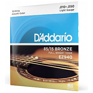 D'Addario EZ940 85/15 12-strunowe Bronze Struny do gitary akustycznej, Light, 10-47 1/4