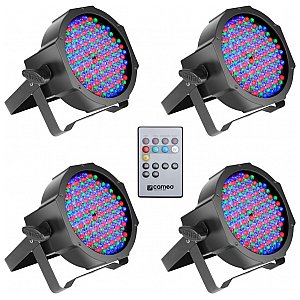 Cameo Light FLAT PAR CAN RGB 10 SET - 144 x 10 mm in black housing incl. Infrared remote, zestaw reflektorów LED 1/5