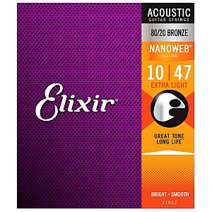 Elixir 11002 NanoWeb Bronze Extra Light 10-47 – do gitary akustycznej 1/2