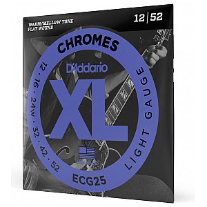 Struny do gitary elektrycznej D'Addario ECG25 Chromes Flat Wound, lekkie, 12-52 1/4