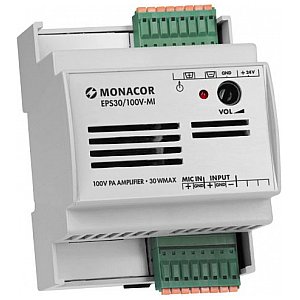 MONACOR EPS30/100V-MI Wzmacniacz 100V PA, montaż na szynie DIN 1/2