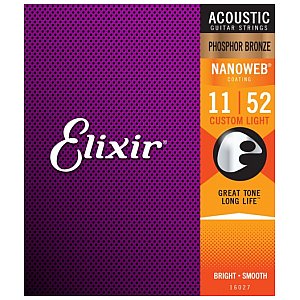 Struny Elixir 16027 NanoWeb Phosphor Bronze 11-52 Custom Light – do gitary akustycznej 1/1