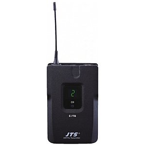 JTS E-7TB/5 Wieloczęstotliwościowy nadajnik kieszonkowy UHF PLL z mikrofonem krawatowym 1/1