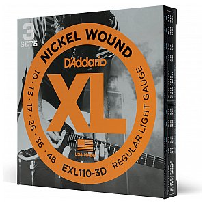 D'Addario EXL110-3D Nickel Wound Struny do gitary elektrycznej, Regular Light, 10-46, 3 kpl 1/4