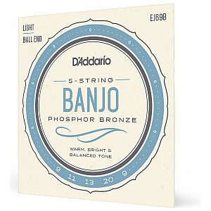 D'Addario EJ69 5-String Ball-End Struny do banjo, Phosphor Bronze, Light, 9-20 1/4