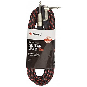 Kabel gitarowy instrumentalny 3m Chord Classic Braided Right Angled Guitar Lead Black/Red 3.0m 1/3