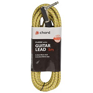 Kabel gitarowy instrumentalny 3m Chord Classic Braided Right Angled Guitar Lead Grey/Gold 3.0m 1/3
