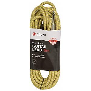 Kabel gitarowy instrumentalny 6m Chord Classic Braided Right Angled Guitar Lead Grey/Gold 6.0m 1/3