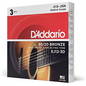 D'Addario EJ12-3D 80/12 Bronze Struny do gitary akustycznej, Medium, 13-56, 3 kpl 1/3