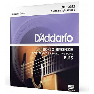D'Addario EJ13 80/20 Bronze Struny do gitary akustycznej, Custom Light, 11-52 1/4