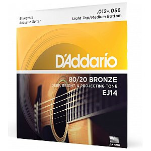 D'Addario EJ14 80/20 Bronze Struny do gitary akustycznej, Light Top/Medium Bottom/Bluegrass, 12-56 1/4