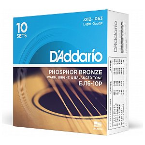 D'Addario EJ16-10P Phosphor Bronze Struny do gitary akustycznej, Light, 10 kpl 1/3