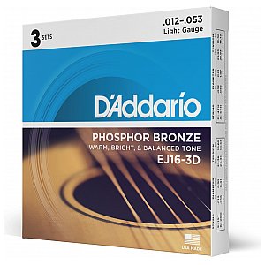 D'Addario EJ16-3D Phosphor Bronze Struny do gitary akustycznej, Light, 3 kpl 1/3