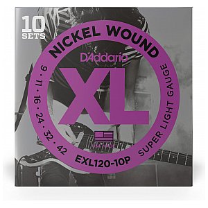 D'Addario EXL120-10P Nickel Wound Struny do gitary elektrycznej, Super Light, 9-42, 10 kpl 1/3