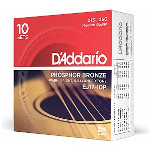 D'Addario EJ17-10P Phosphor Bronze Struny do gitary akustycznej, Medium, 13-56, 10 kpl 1/3