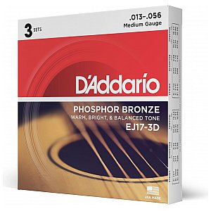 D'Addario EJ17-3D Phosphor Bronze Struny do gitary akustycznej, Medium, 13-56, 3 kpl 1/3