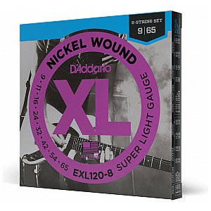 D'Addario EXL120-8 8-strunowe Nickel Wound Struny do gitary elektrycznej, Super Light, 09-65 1/3