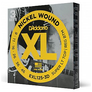 D'Addario EXL125-3D Nickel Wound Struny do gitary elektrycznej, Super Light Top/Regular Bottom, 09-42, 3 kpl 1/4