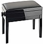 Konig & Meyer 13951-200-21 Ławka fortepianowa z miejscem na nuty czarne błyszczące wykończenie ławki, czarna imitacja skóry siedziska